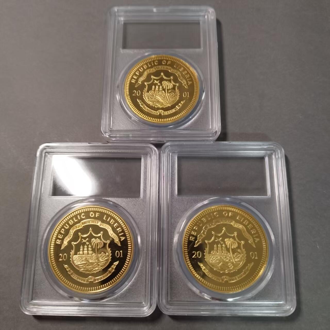 长老汇蛇年精选第七十九场拍卖 2001利比里亚德国／意大利／爱尔兰加入ECU区 10元彩色精制克朗型纪念币3枚，铜镍镀金，非常少见，汇率就要213了