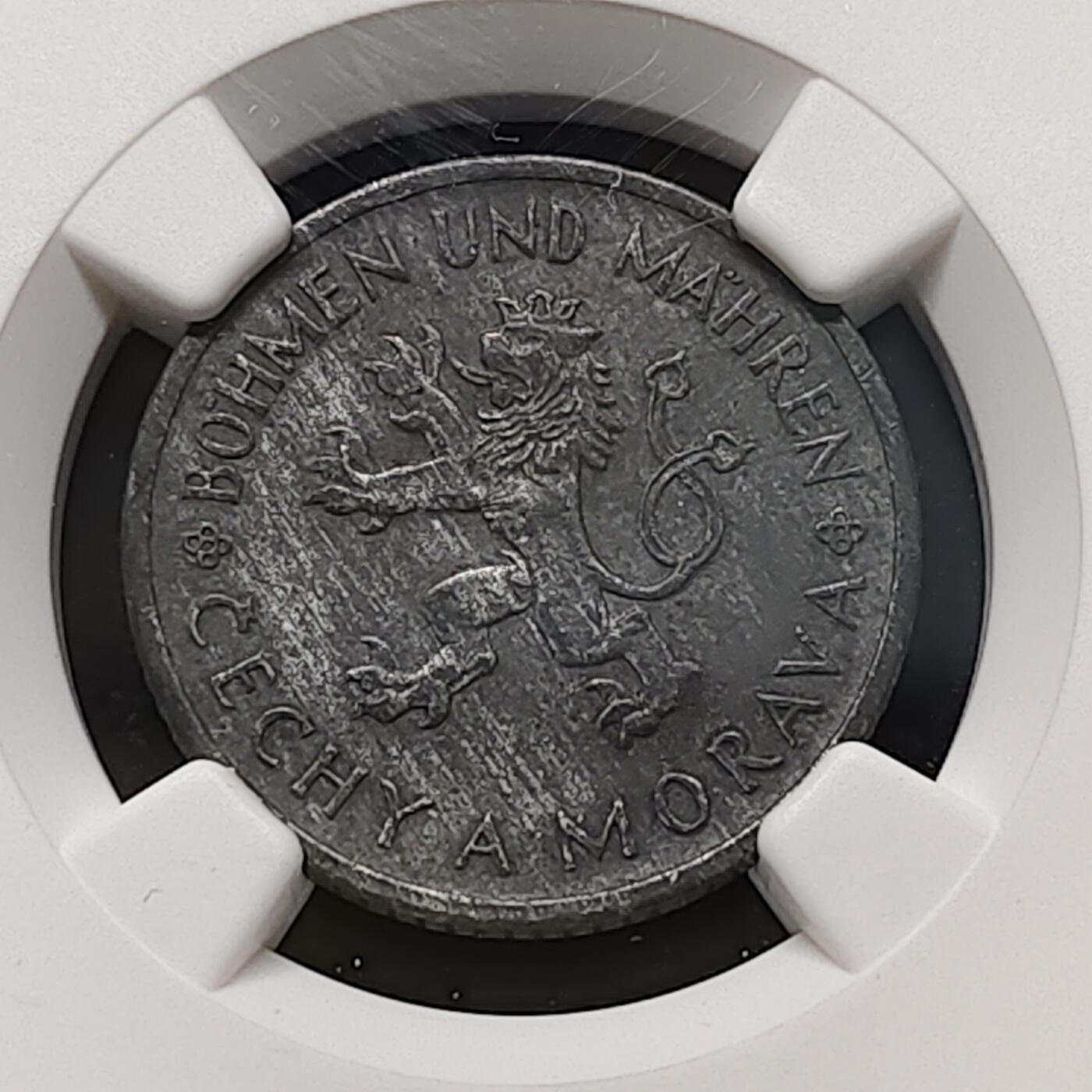 【全场包邮】纯粹捡漏拍481场（免费代拍第18场） 波西米亚和摩拉维亚1944年1科罗娜锌币-NGC MS61