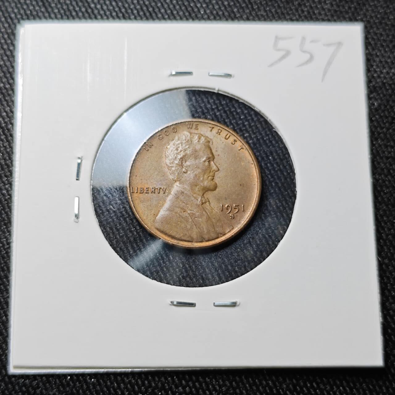 KK钱币收藏小铺 （套币 好品/批量散币 银币）专场  2月预留时间 周末发货   1951美国麦穗一分铜币 S厂 好品