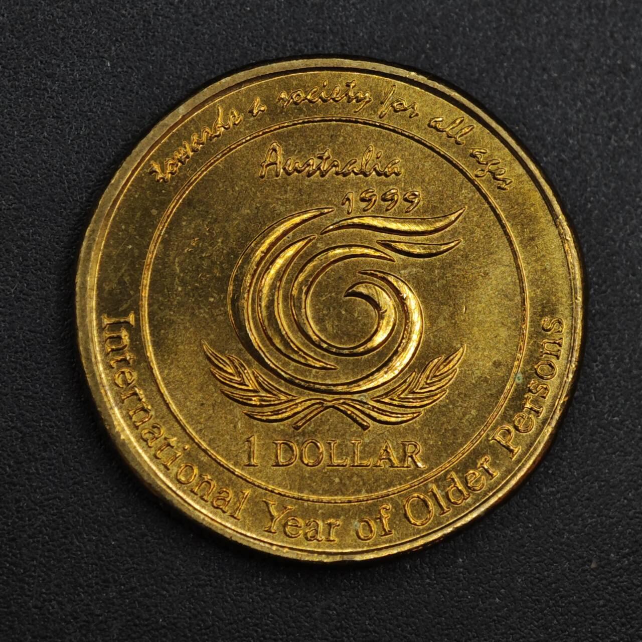 【淘币小摊】实时拍第八百一十拍   散币场   满百包邮可预留二周 每周一统一发货   澳大利亚1999年国际老年人节1元纪念币