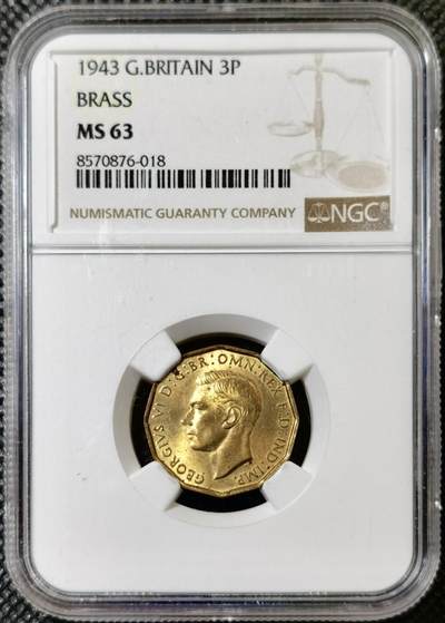 甄臻铺-世界币章拍卖（第40期）送拍享返佣金等优惠多多 - NGC-MS63 英国1943乔治六世三便士铜币，有趣的十二边形设计，状态不错