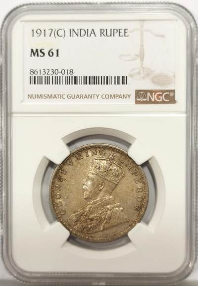 博洋堂世界钱币拍卖第149期（全场包邮） - NGC MS61 英属印度1917年C版乔治五世1卢比银币