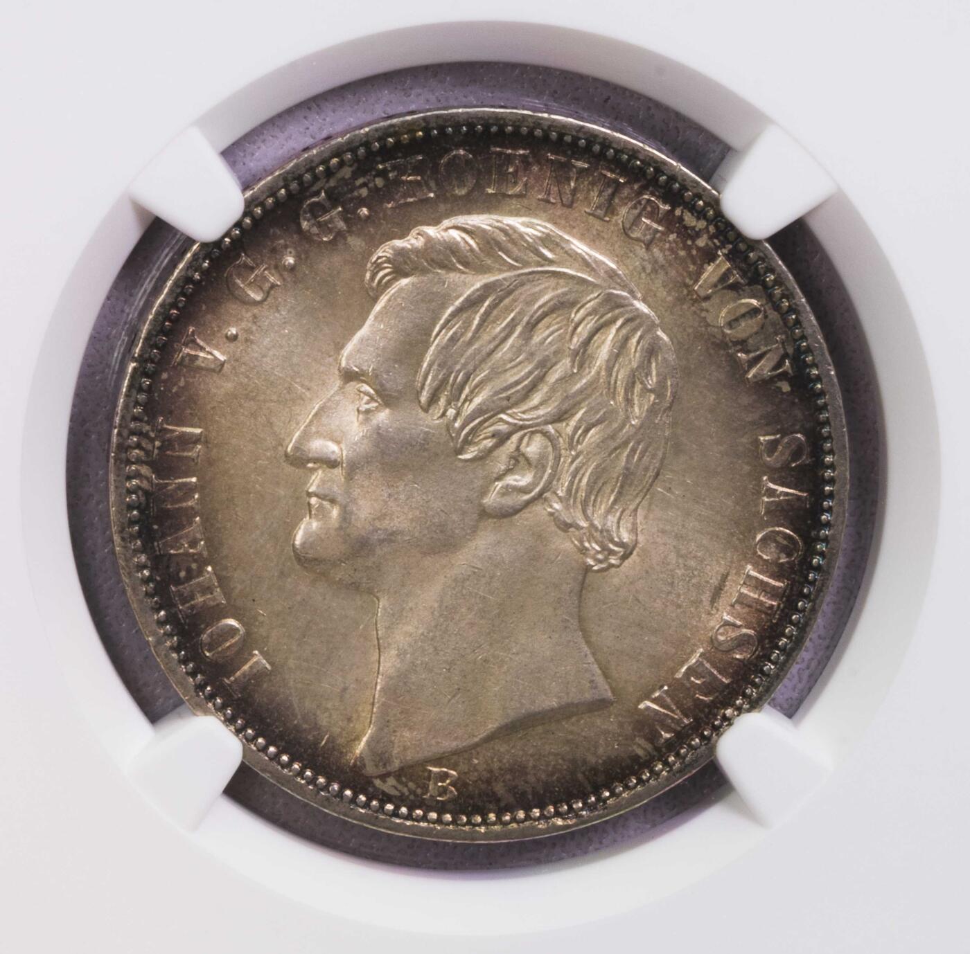 NGC-MS64 1866萨克森双狮泰勒 环彩原光