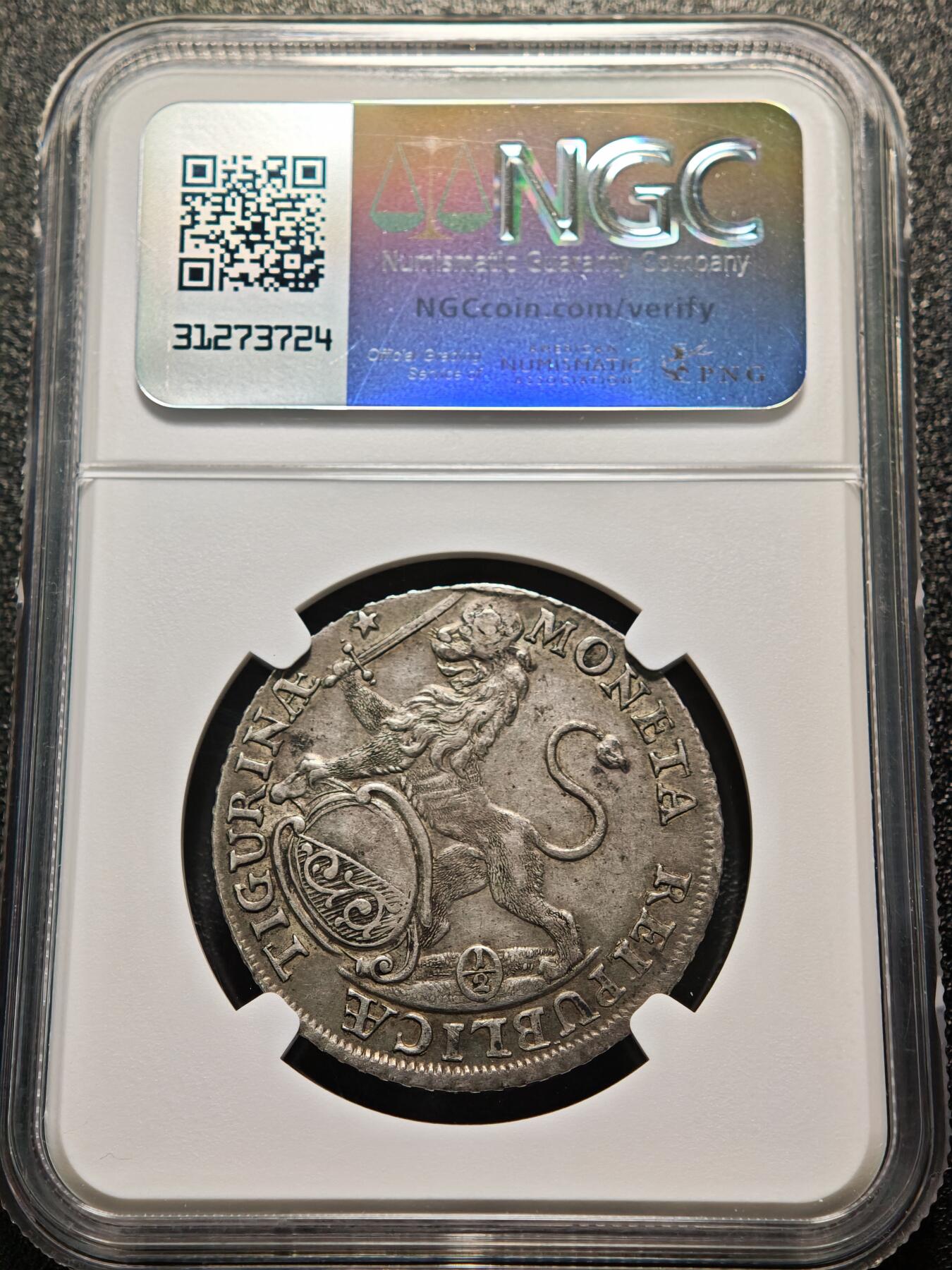 【德藏】世界币章拍卖第155期（拍品征集中~欢迎藏友联系） 1743年 瑞士苏黎世城市景观1/2泰勒银币 NGC AU 稀少品种 原味包浆