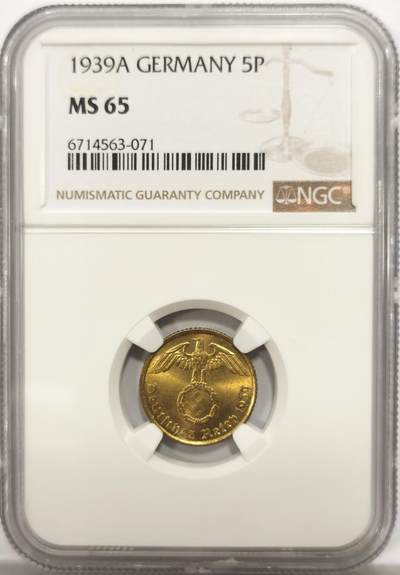 博洋堂世界钱币拍卖第149期（全场包邮） - NGC MS65 德国1939年5P铜币，特殊年代，极其少见亚军分！更高分只有2枚！