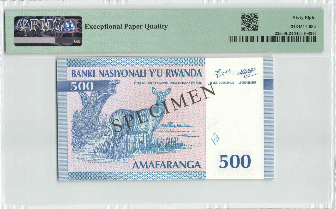 小福收藏拍卖第196期 评级币精选场 本期有68分倒置号布隆迪世界最大纸币 泰国69年10铢纪念钞0A冠百位倒置号  文莱06年500吉令特首年首冠 丹麦经典大松鼠 俄罗斯 玻利维亚 东加勒比 亚美尼亚等多国精美高分珍稀老钞精品纸币 卢旺达 1994年 500法郎 样钞 卢旺达大屠杀年份 AA冠  无47 PMG68 EPQ 冠军分！！1