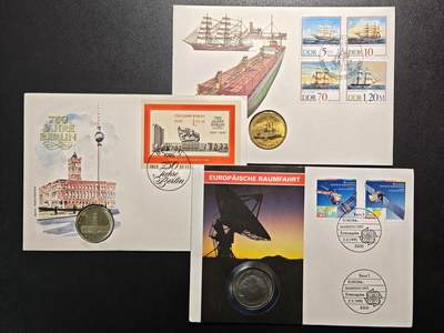 【德藏】世界币章拍卖第155期（拍品征集中~欢迎藏友联系） - 3枚一组 德国10马克及5马克邮币封 装帧精美