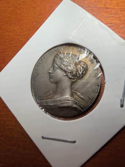 长老汇蛇年精选第七十九场拍卖 - 1900法国内政部高浮雕银章，罗缇作品，10克，27MM，少见长颈女神形象