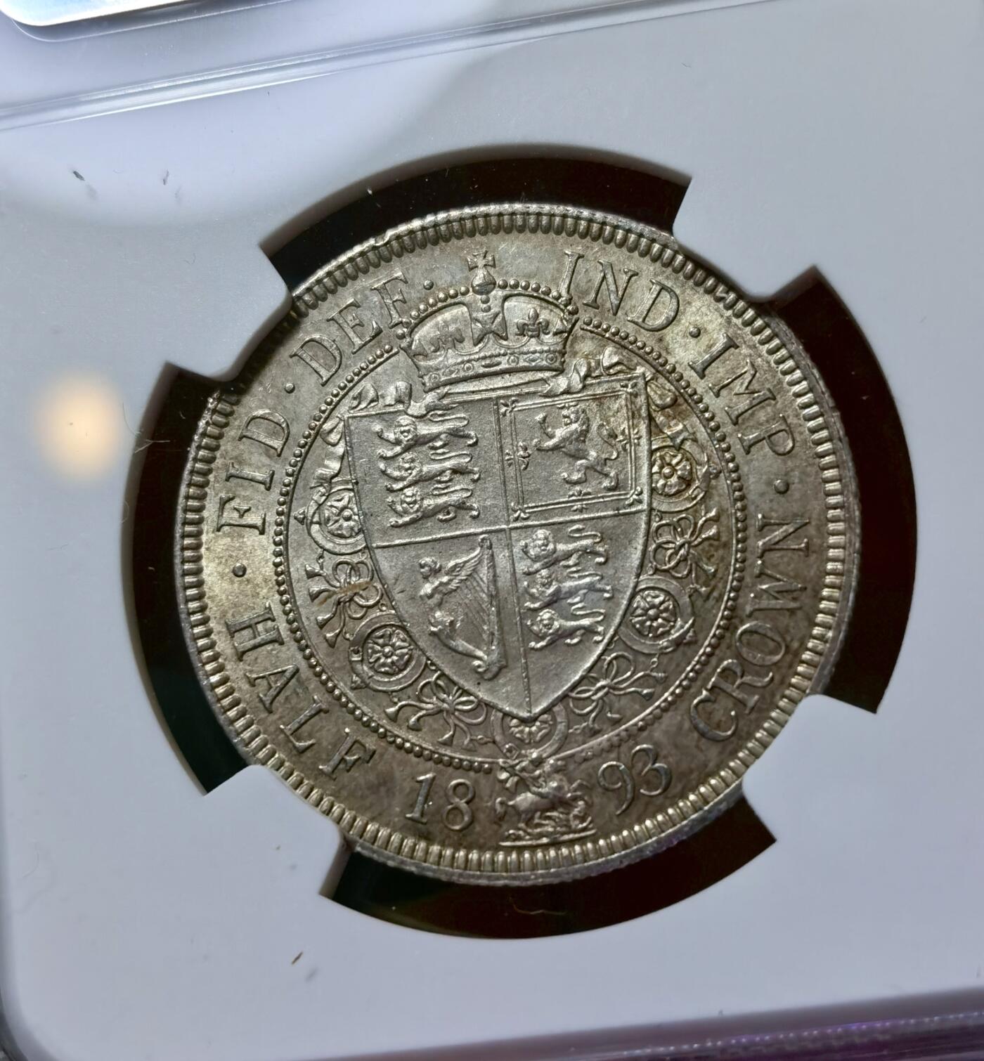 甄臻铺-世界币章拍卖（第40期）送拍享返佣金等优惠多多 NGC-MS62 英国1893年维多利亚披纱半克朗银币 状态很好 老包浆