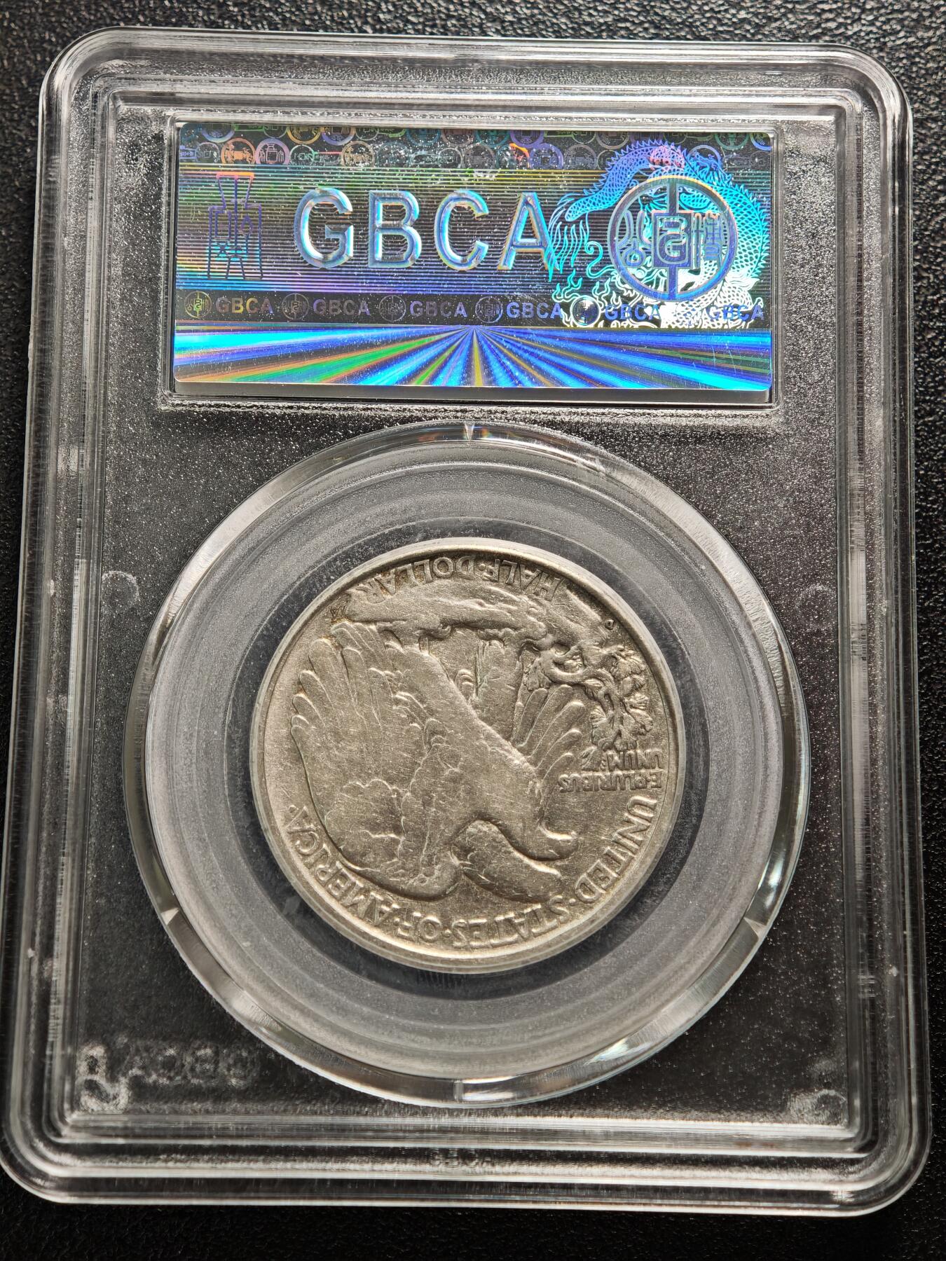 【德藏】世界币章拍卖第155期（拍品征集中~欢迎藏友联系） 1935年 美国行走女神半圆银币 公博 AU53 状态安逸