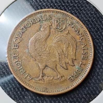 KK钱币收藏小铺 （套币 好品/批量散币 银币）专场  2月预留时间 周末发货 -  1943法属赤道非洲50分 小公鸡铜币