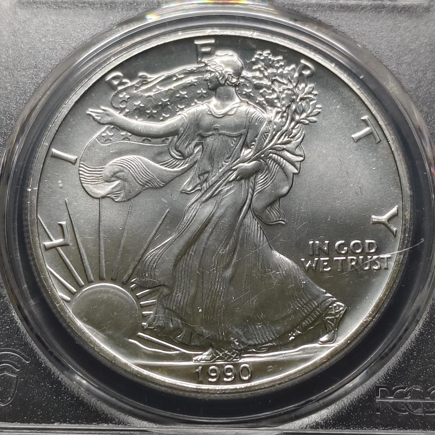 【全场包邮】纯粹捡漏拍481场（免费代拍第18场） 美国1990年行走女神1元1盎司31.1克纯银币-PCGS MS67