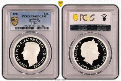 长老汇蛇年精选第七十九场拍卖 - 2000澳大利亚50分 36.31g精制纪念银币，20世纪君主•乔治六世， PCGS PR69DCAM，更高分34枚，国内非常少见，收藏佳品