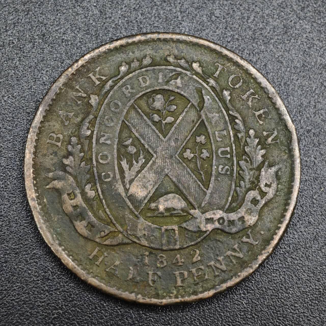 【淘币小摊】实时拍第八百一十拍   散币场   满百包邮可预留二周 每周一统一发货   加拿大1842年蒙特利尔银行半便士铜币代币