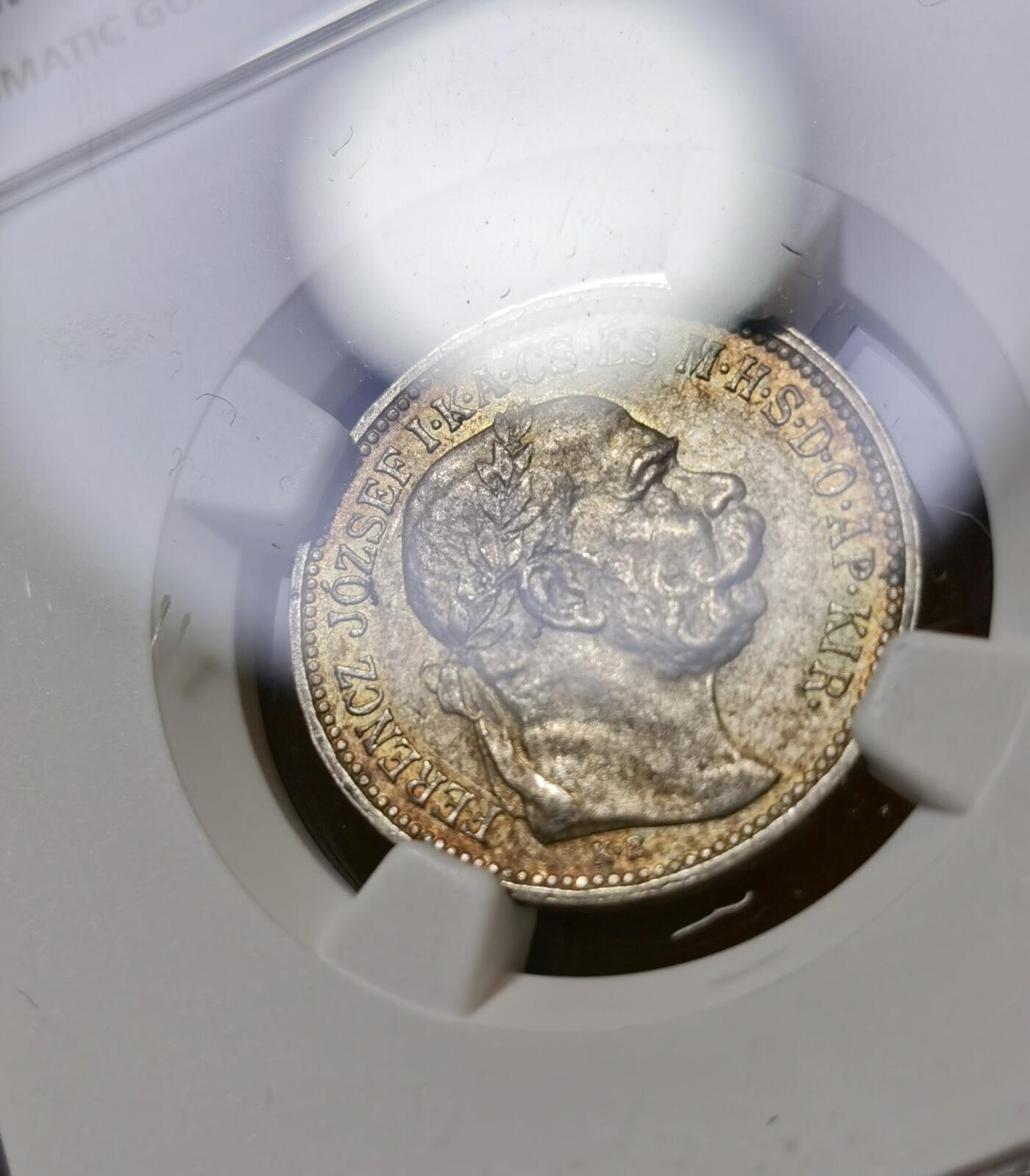 甄臻铺-世界币章拍卖（第40期）送拍享返佣金等优惠多多 NGC-MS62 匈牙利1915一科罗娜银币，很少见的匈牙利版，极美五彩包浆