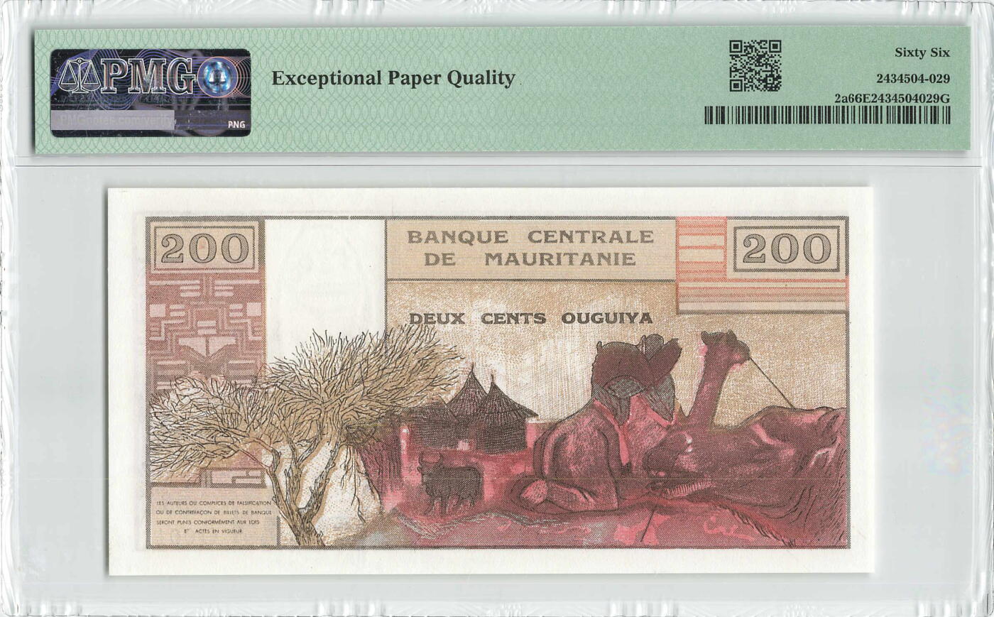 小福收藏拍卖第196期 评级币精选场 本期有68分倒置号布隆迪世界最大纸币 泰国69年10铢纪念钞0A冠百位倒置号  文莱06年500吉令特首年首冠 丹麦经典大松鼠 俄罗斯 玻利维亚 东加勒比 亚美尼亚等多国精美高分珍稀老钞精品纸币 毛里塔尼亚 1973年 200乌吉亚 该国自主发行第二张纸币 数3 双尾88 PMG66 EPQ亚军分（冠军分仅2枚）