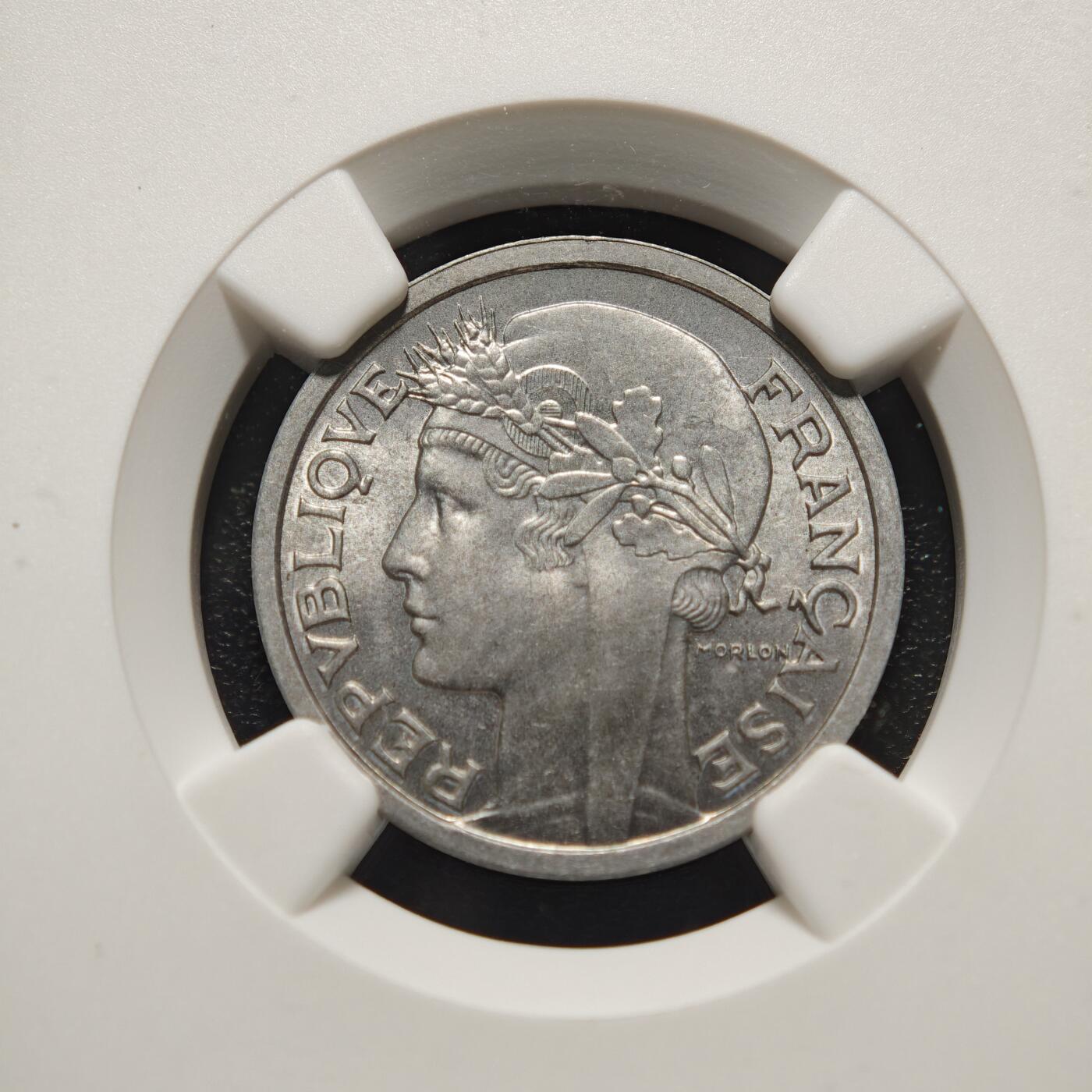 【德藏】世界币章拍卖第155期（拍品征集中~欢迎藏友联系） 1959年 法国1法郎铝币 NGC MS64 原光非常好