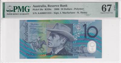 【礼羽收藏】🌏世界钱币拍卖第113期 - 【PMG67】【AA06】大洋洲，澳大利亚，2006年，10面值，稀少AA首冠