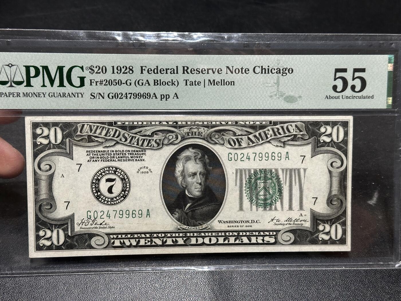 《外钞收藏家》第五百八十八期（优质场）（本平台长期征集拍品、欢迎藏友们联系合作） 1928年美国20美元 芝加哥版 PMG55