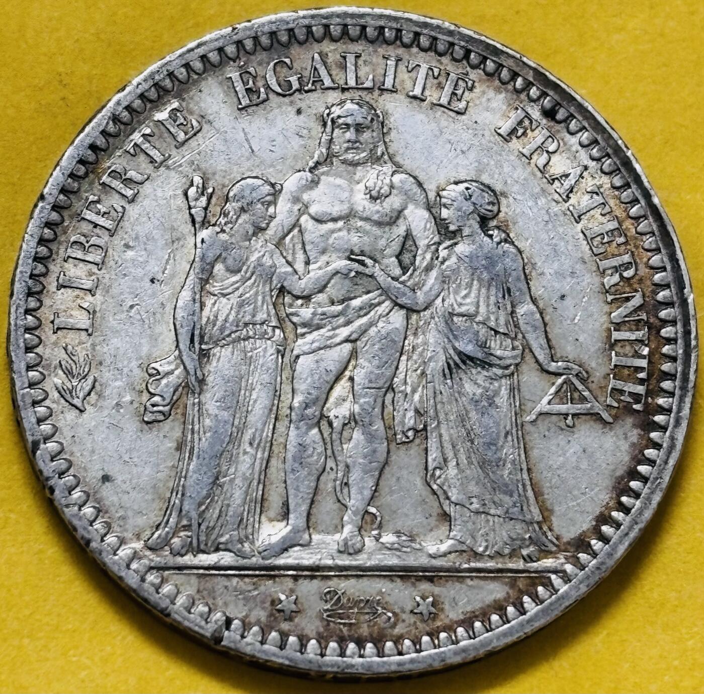 文馨钱币收藏第 283 场，【大雪鉴珍，寒英缀金】金银纪念币精品场，诚邀您的参与【长期接代拍品】 法兰西第三共和国 1873 年大力神 5 法郎大银币，早期第六版本 A 厂 900 高银