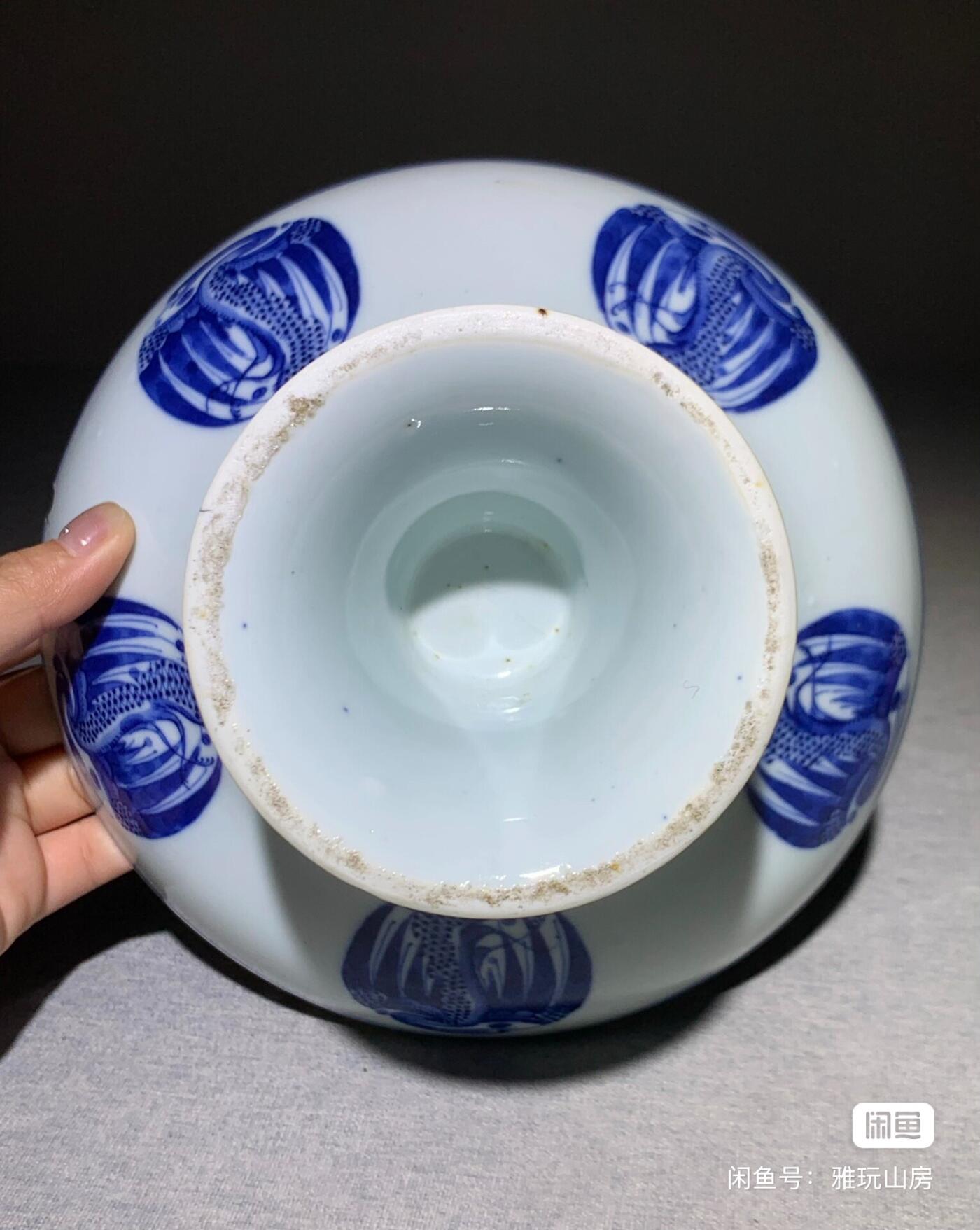 晚清青花团鹤纹高足盘 包老保真 