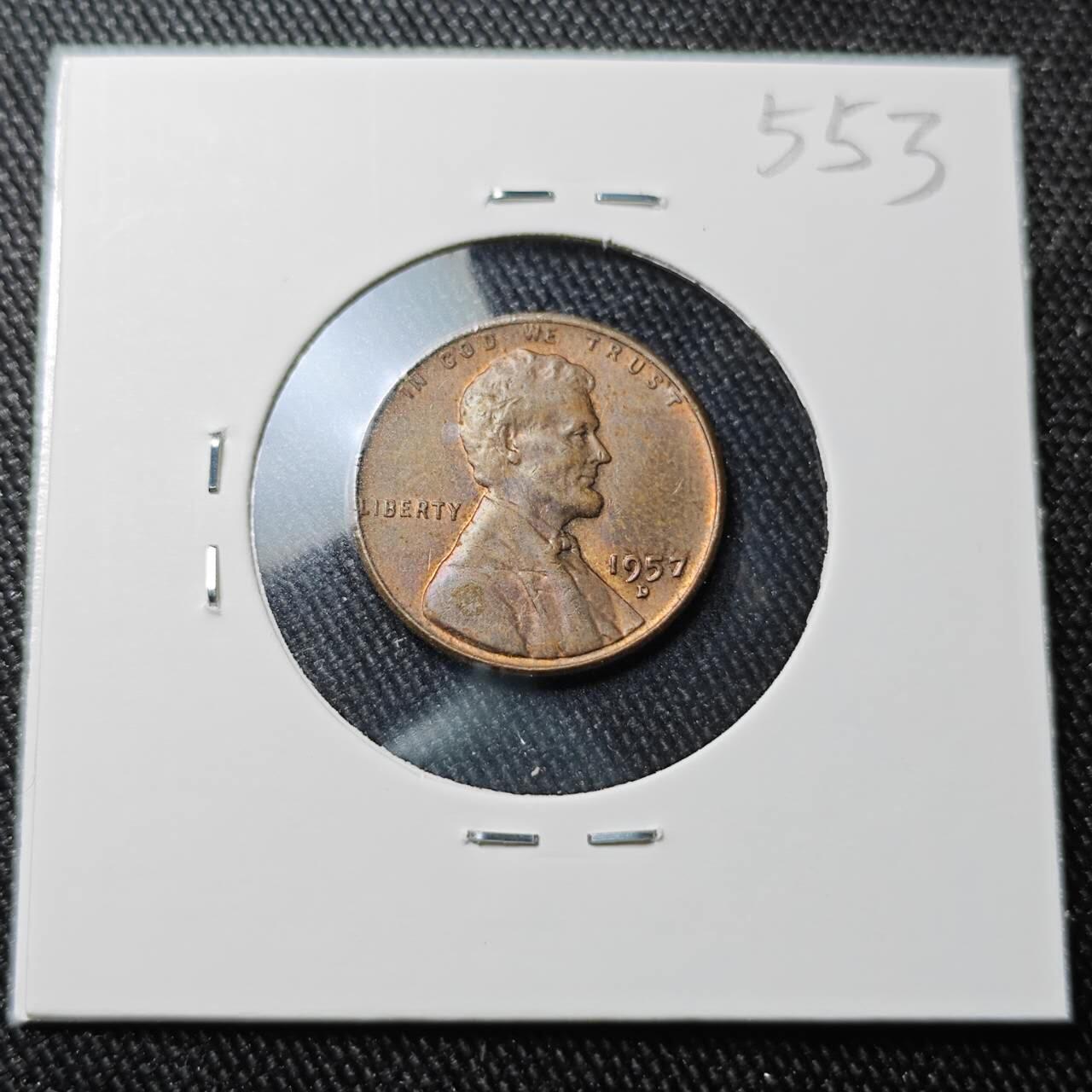 KK钱币收藏小铺 （套币 好品/批量散币 银币）专场  2月预留时间 周末发货   1957美国麦穗一分铜币 D厂 好品