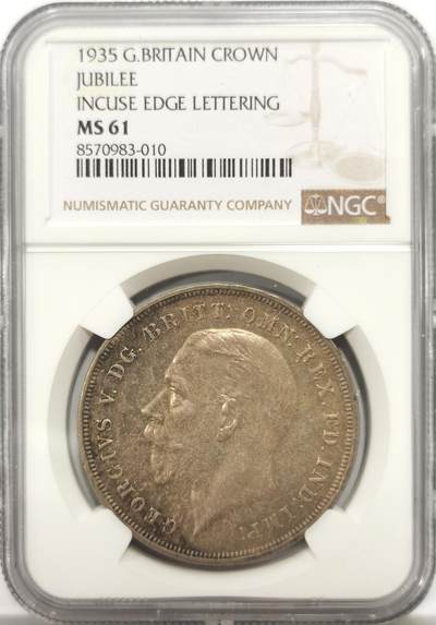博洋堂世界钱币拍卖第149期（全场包邮） - NGC MS61 英国1935年乔治五世1克朗木马剑银币，原汁原味黄油彩老包浆，包浆醇厚，极美老彩，状态极佳。低估，状态和品质绝对不输MS63。