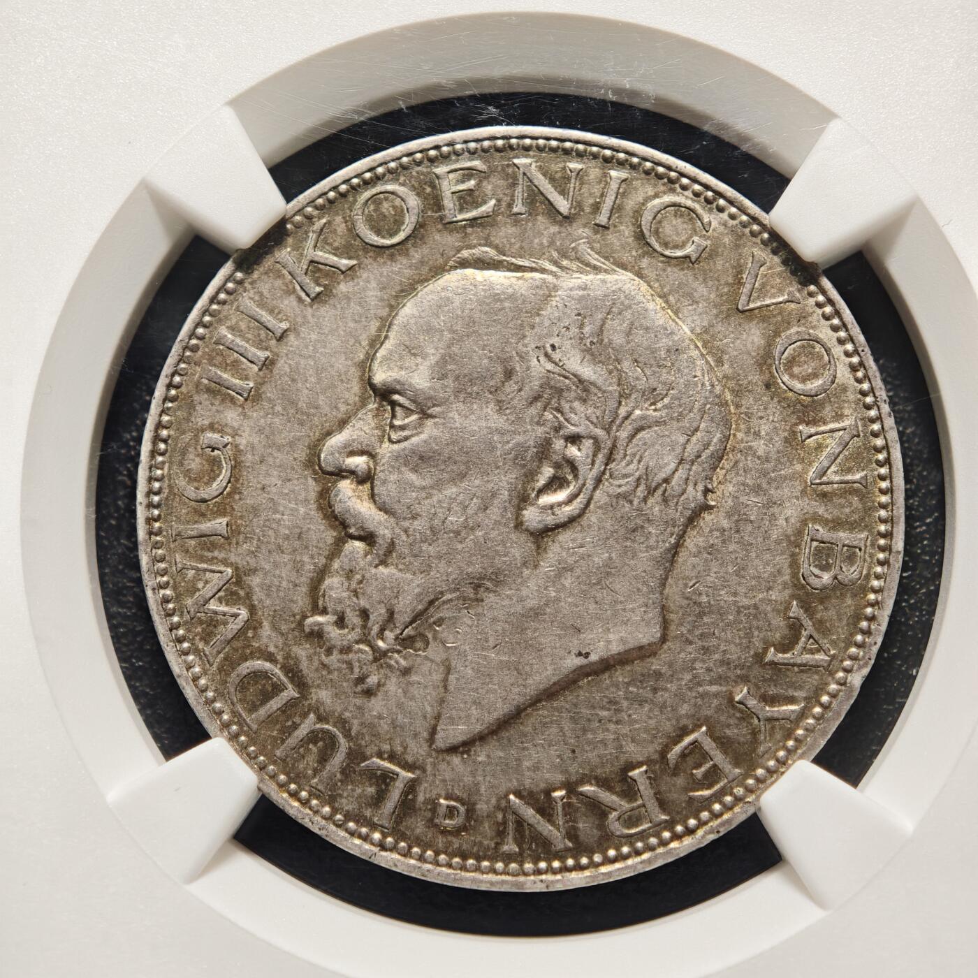 【德藏】世界币章拍卖第155期（拍品征集中~欢迎藏友联系） 1914年 德国巴伐利亚3马克银币 NGC AU53 原味深彩包浆 状态极佳