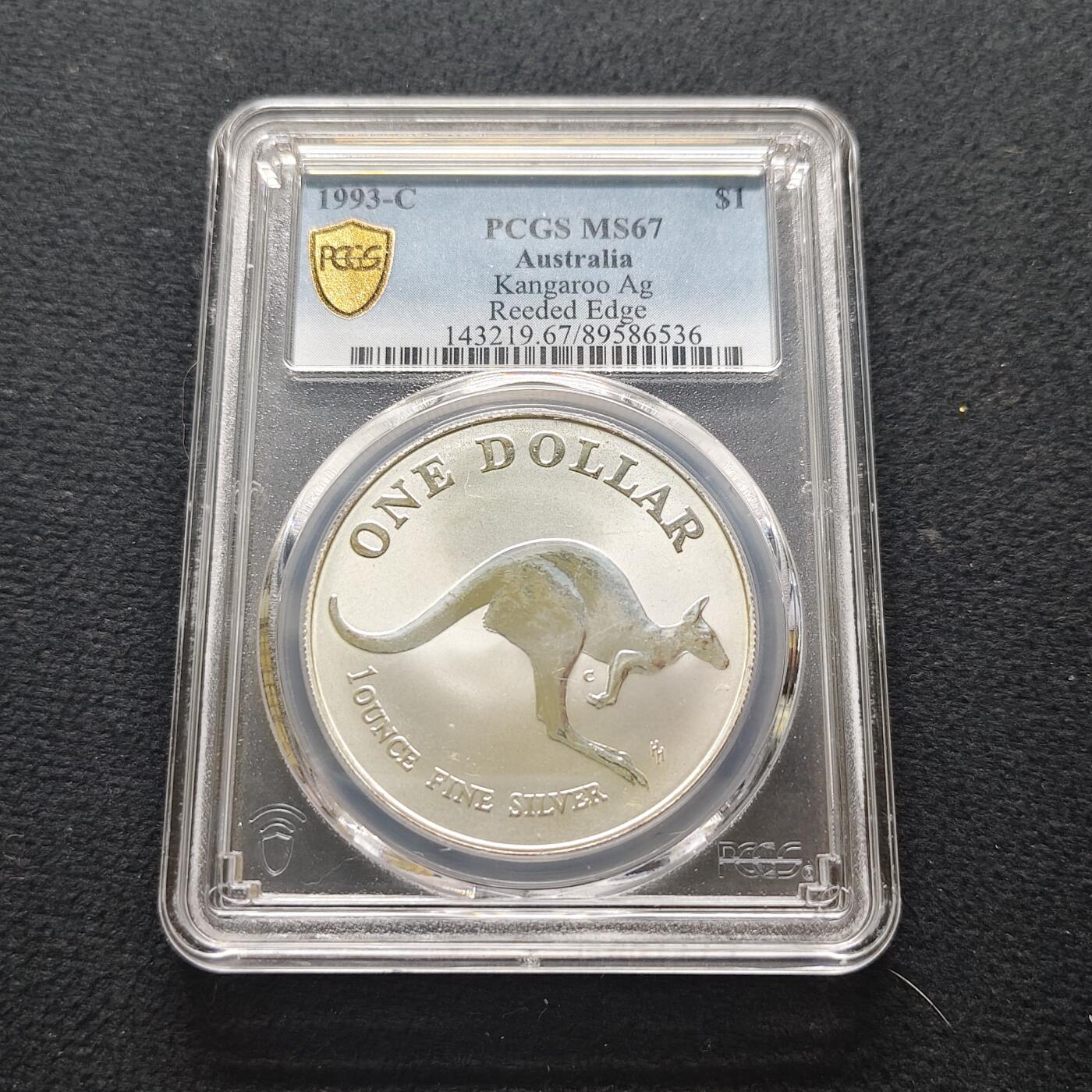 【全场包邮】纯粹捡漏拍481场（免费代拍第18场） 澳大利亚1993年1元袋鼠1盎司31.1克999纯银-PCGS MS67