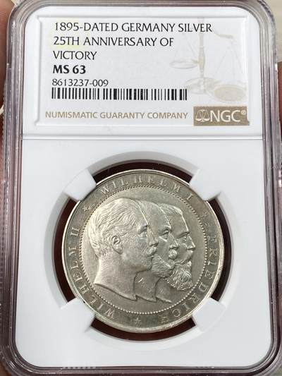 万国钱币拍卖第056期 - NGC MS63 1895年德国三皇普法战争色当战役胜利纪念银章 全深打独特繁复帝国鹰 镜面喷砂质感十足