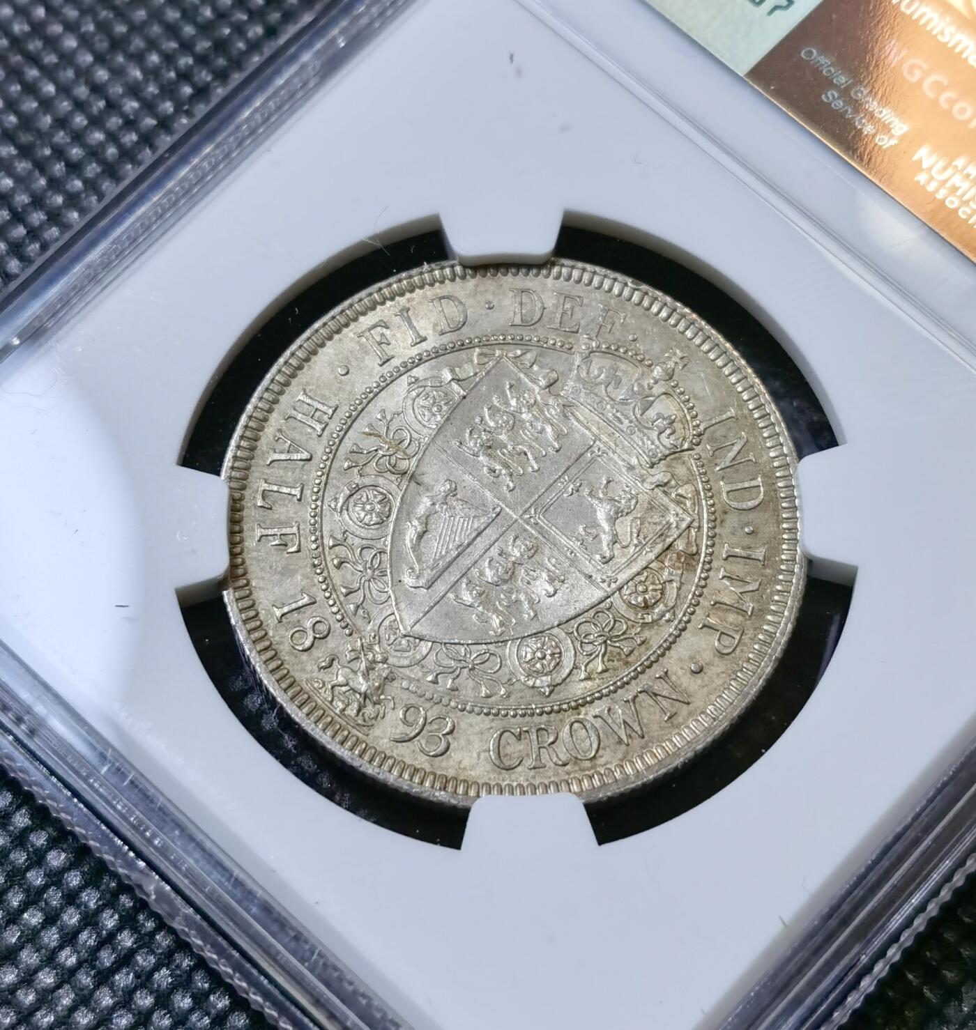 甄臻铺-世界币章拍卖（第40期）送拍享返佣金等优惠多多 NGC-MS62 英国1893年维多利亚披纱半克朗银币 状态很好 老包浆