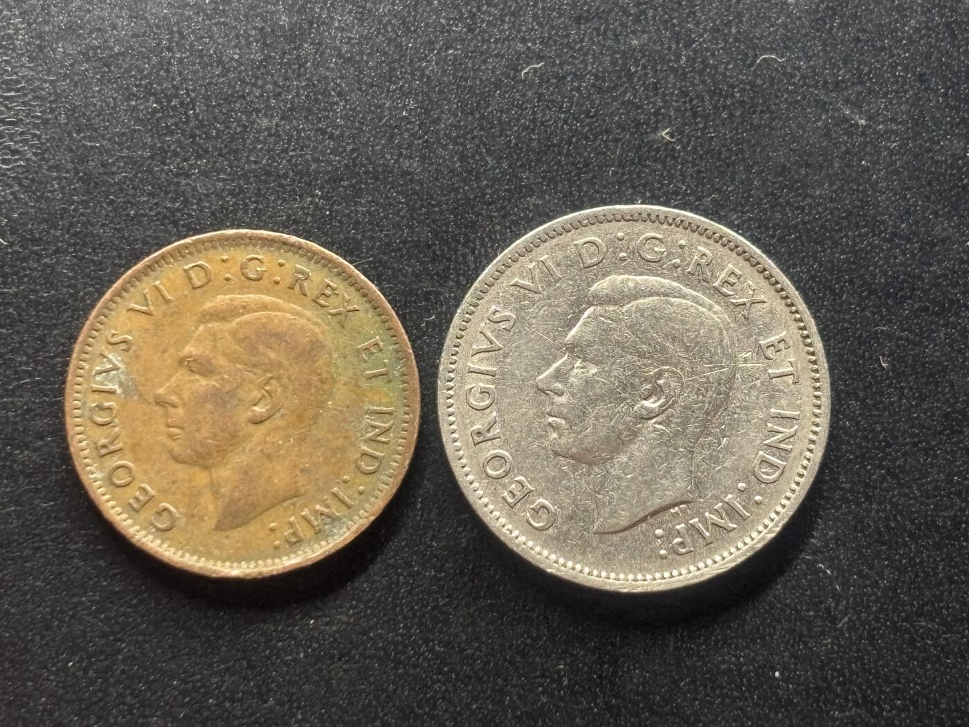 邮泉阁限时拍卖第三十七场 英国殖民地、属地硬币专场（硬币在国外。请付邮费6元。） 加拿大乔治六世2枚