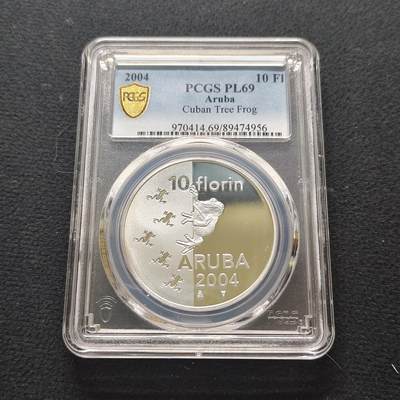 【全场包邮】纯粹捡漏拍481场（免费代拍第18场） - 【罕见】阿鲁巴2004年10佛罗林林蛙精制纪念银币-量1000-PCGS PL69
