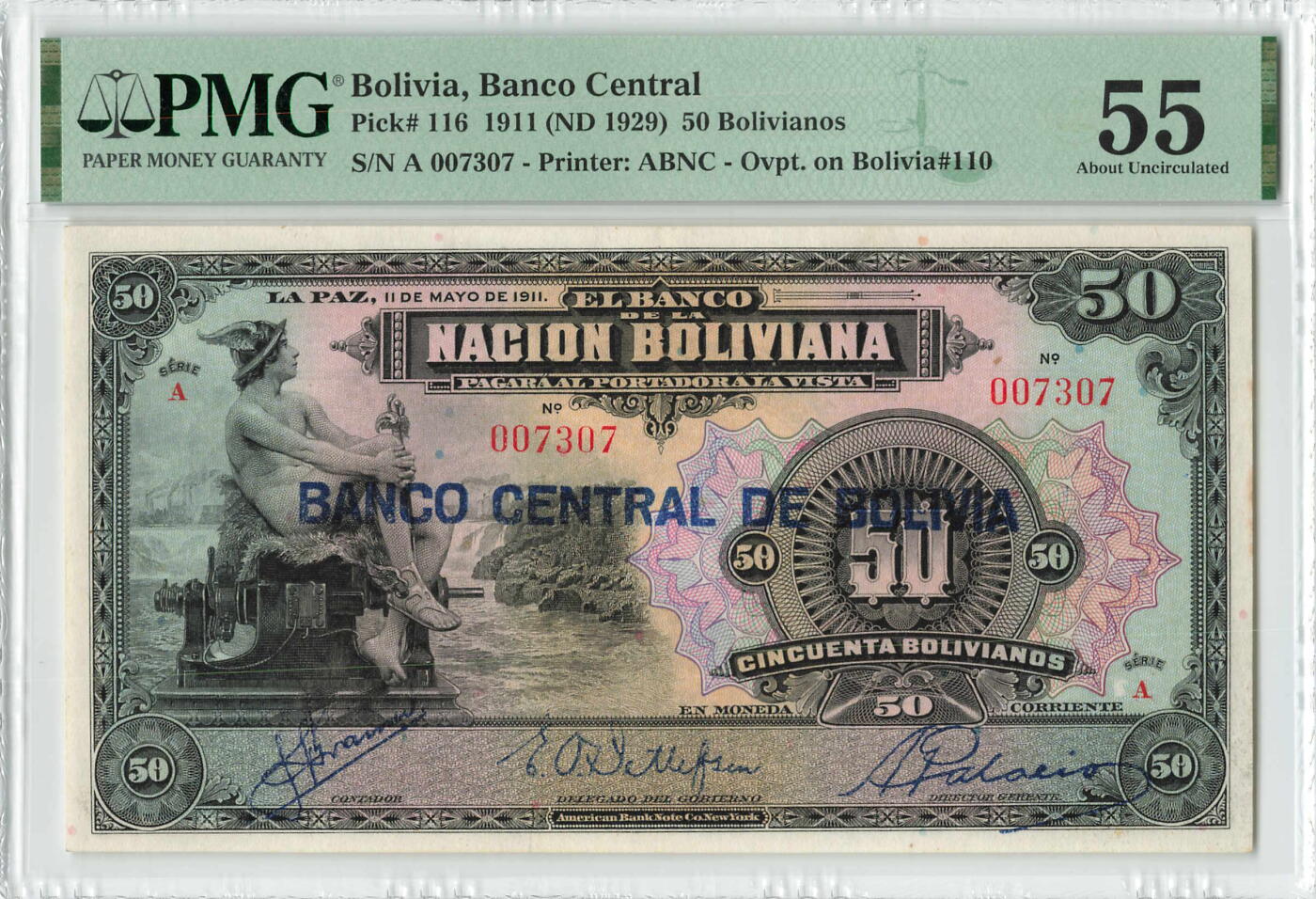 小福收藏拍卖第196期 评级币精选场 本期有68分倒置号布隆迪世界最大纸币 泰国69年10铢纪念钞0A冠百位倒置号  文莱06年500吉令特首年首冠 丹麦经典大松鼠 俄罗斯 玻利维亚 东加勒比 亚美尼亚等多国精美高分珍稀老钞精品纸币 玻利维亚 1929年 50玻利维亚诺 罕见 A冠 千位号 PMG55