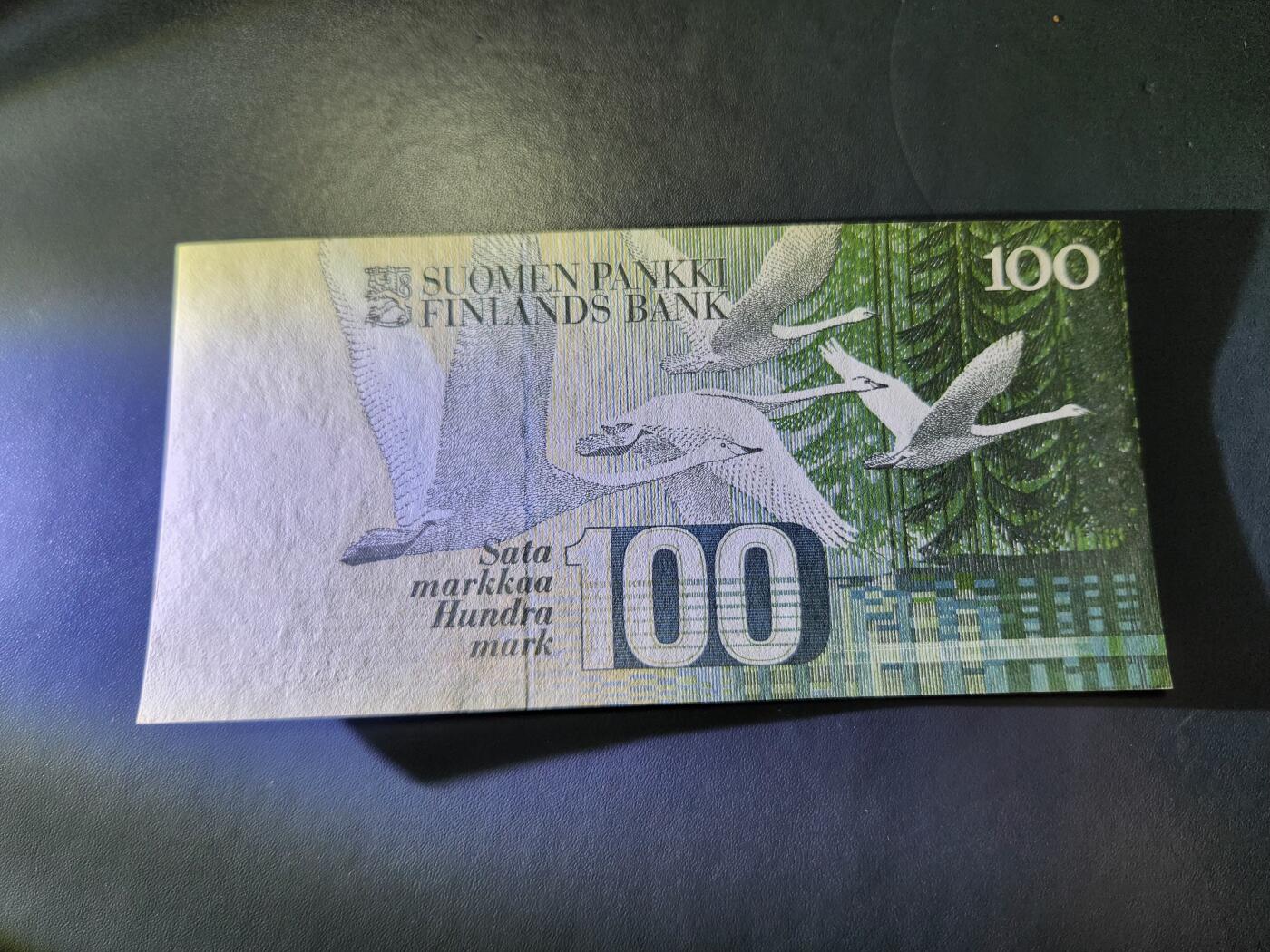 11月28号晚上8点 外国纸币自动截拍第64场 芬兰100马克纸币 1986年LITT.A再版 西贝柳斯 几乎全新