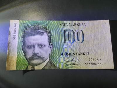 11月28号晚上8点 外国纸币自动截拍第64场 - 芬兰100马克纸币 1986年原版 西贝柳斯 极美品