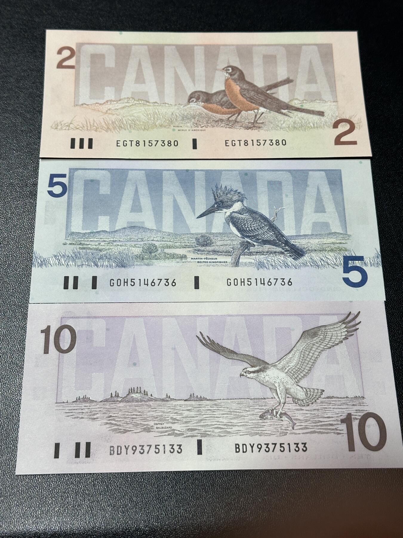 《外钞收藏家》第五百八十八期（优质场）（本平台长期征集拍品、欢迎藏友们联系合作） 加拿大鸟版系列2/5/10元同三张签名小套（绝品，2与10全程无4）	绝品