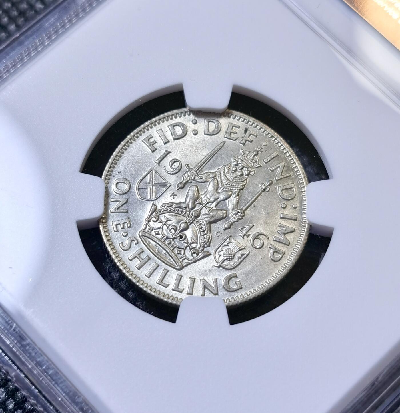 甄臻铺-世界币章拍卖（第40期）送拍享返佣金等优惠多多 NGC-MS63 英国1946乔治六世先令银币，苏格兰版，原色银光状态好