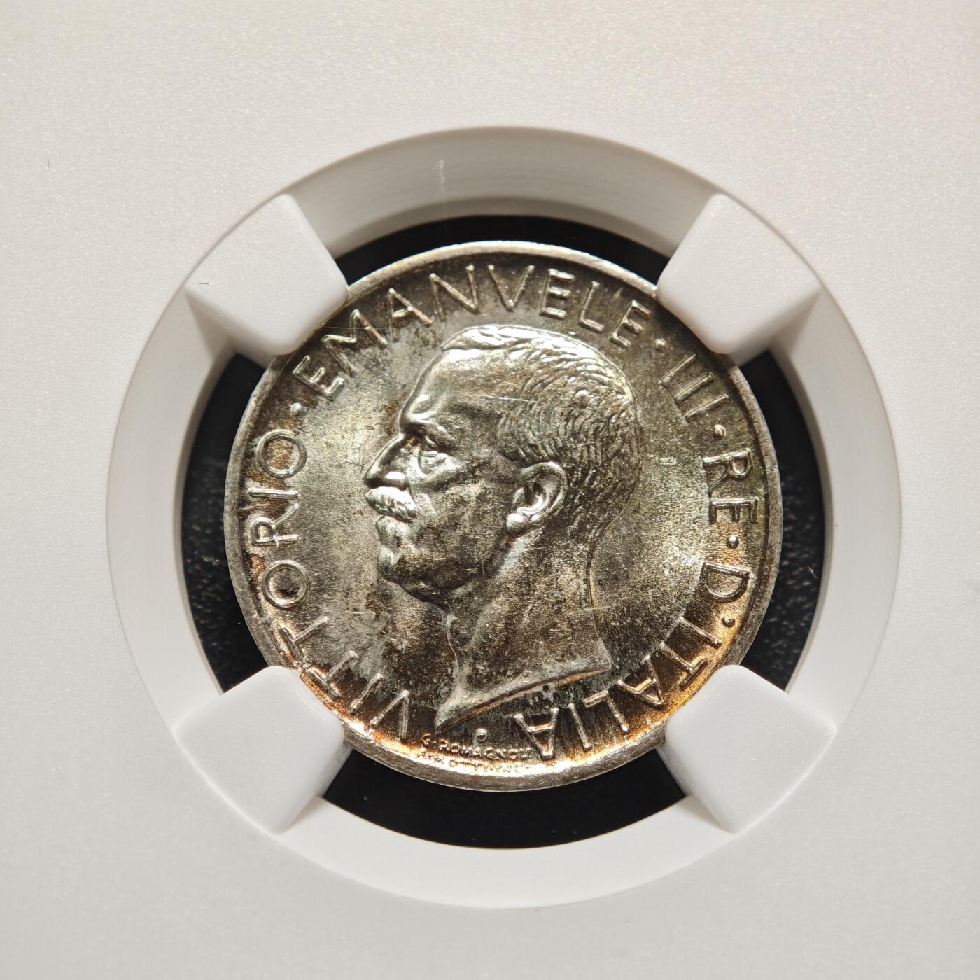 【德藏】世界币章拍卖第155期（拍品征集中~欢迎藏友联系） 1927年 意大利5里拉银币 NGC UNC 状态安逸