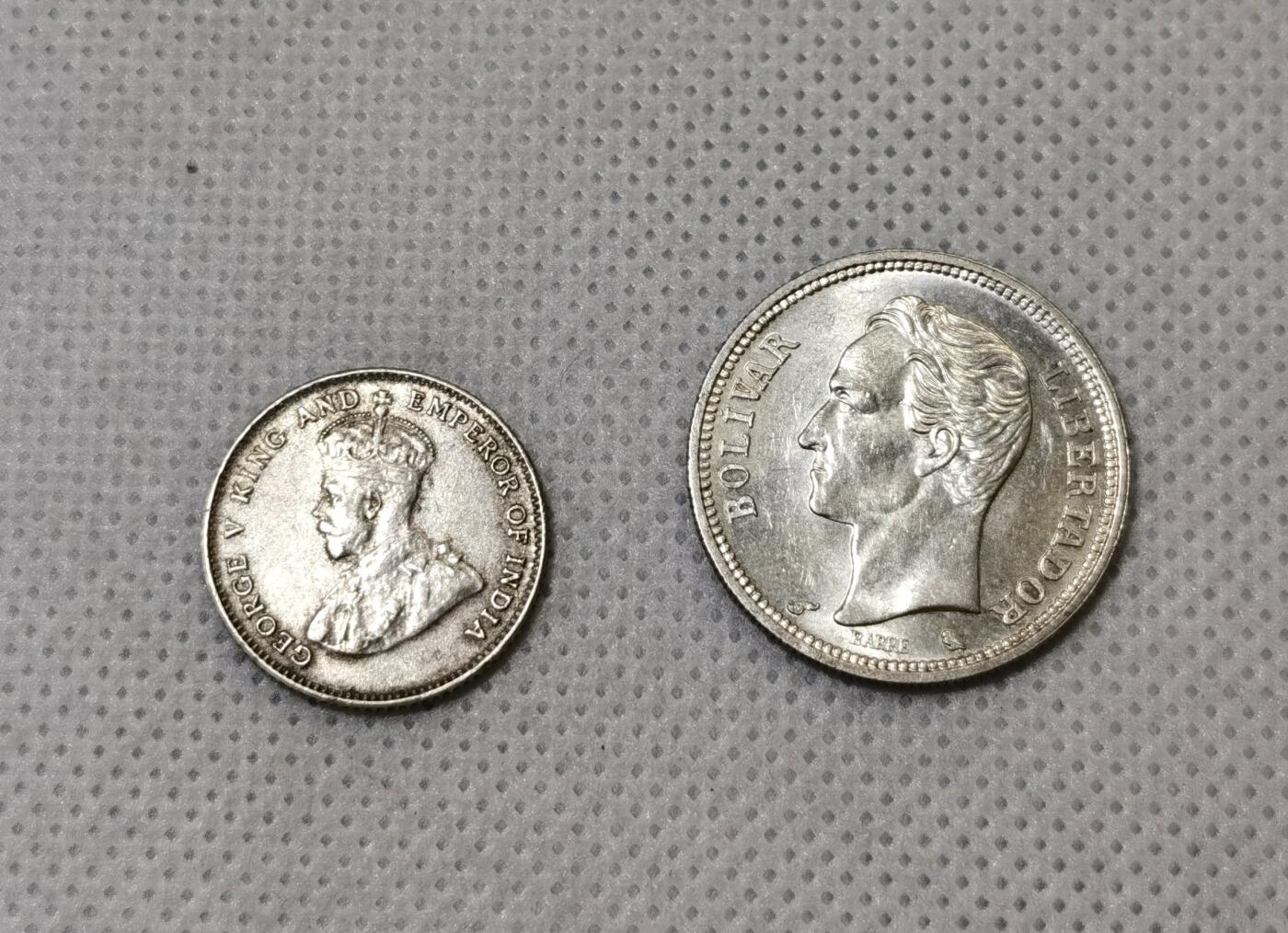 甄臻铺-世界币章拍卖（第40期）送拍享返佣金等优惠多多 银币两枚委内瑞拉5L银币unc品相和1927年乔治五世光品海峡十分