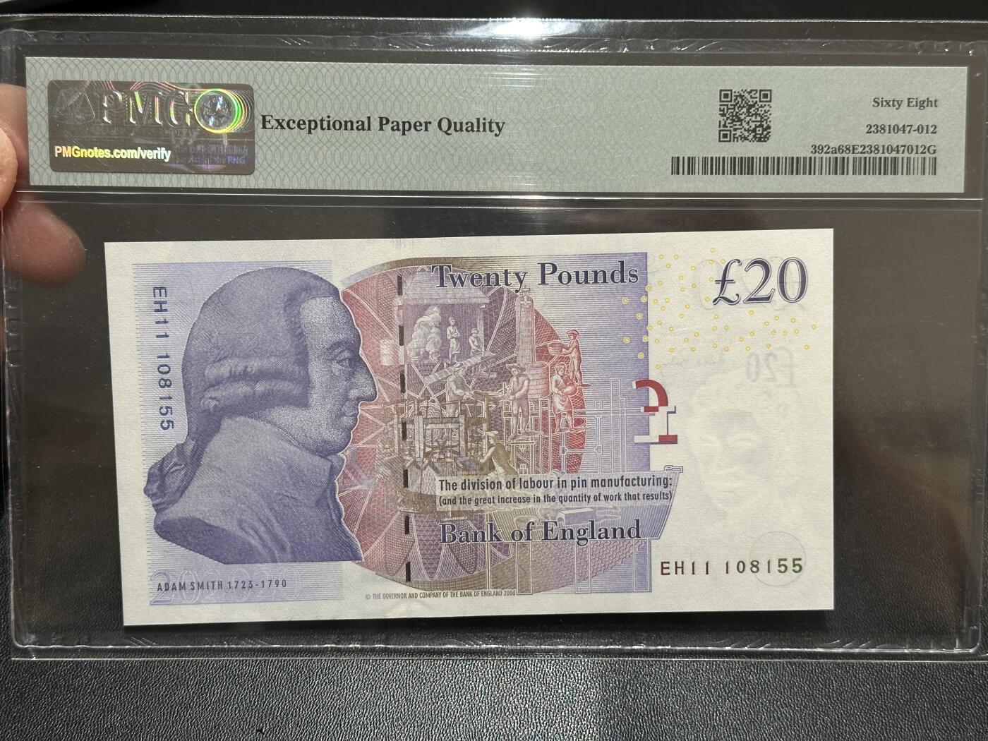 《外钞收藏家》第五百八十八期（优质场）（本平台长期征集拍品、欢迎藏友们联系合作） 2006年英国F序列20镑 PMG68 高分 靓号