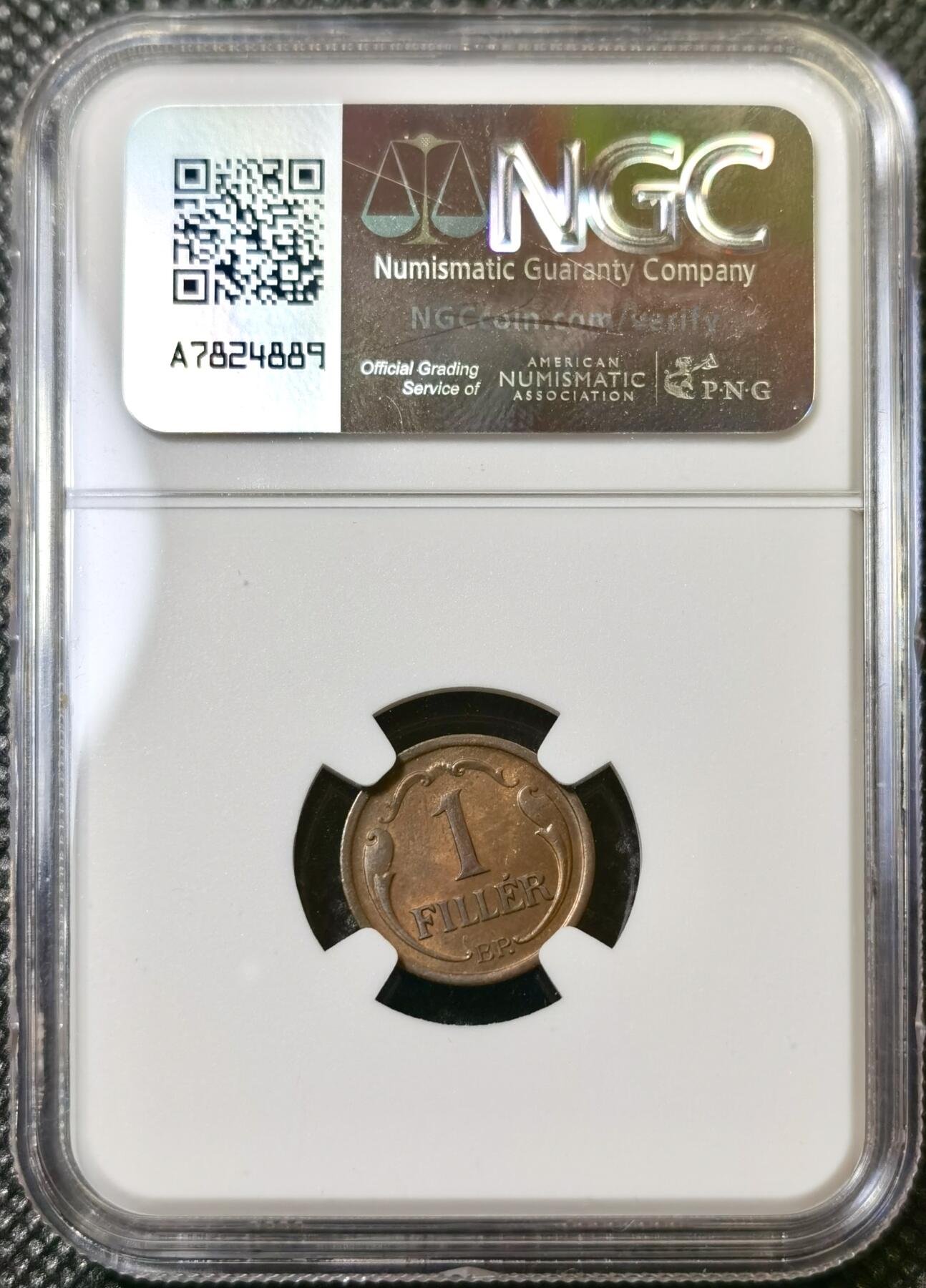 甄臻铺-世界币章拍卖（第40期）送拍享返佣金等优惠多多 NGC-MS63BN 匈牙利1934年一菲勒铜币，铜光饱满，状态很好