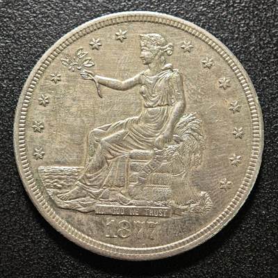 【德藏】世界币章拍卖第155期（拍品征集中~欢迎藏友联系） - 1877年 美国拿花1元银币 热门经典品种！直径约：38mm；重约：27.1g