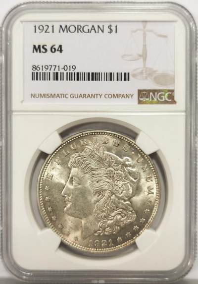 博洋堂世界钱币拍卖第149期（全场包邮） - NGC MS64 美国1921年摩根银币，卷拆车轮光，BU好品。