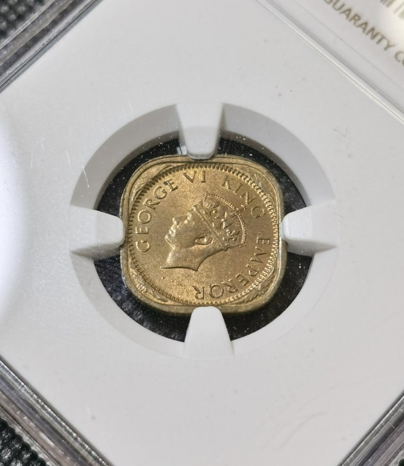 甄臻铺-世界币章拍卖（第40期）送拍享返佣金等优惠多多 NGC-MS64 英属印度1943加尔各答厂半安娜铜币，64好状态可藏