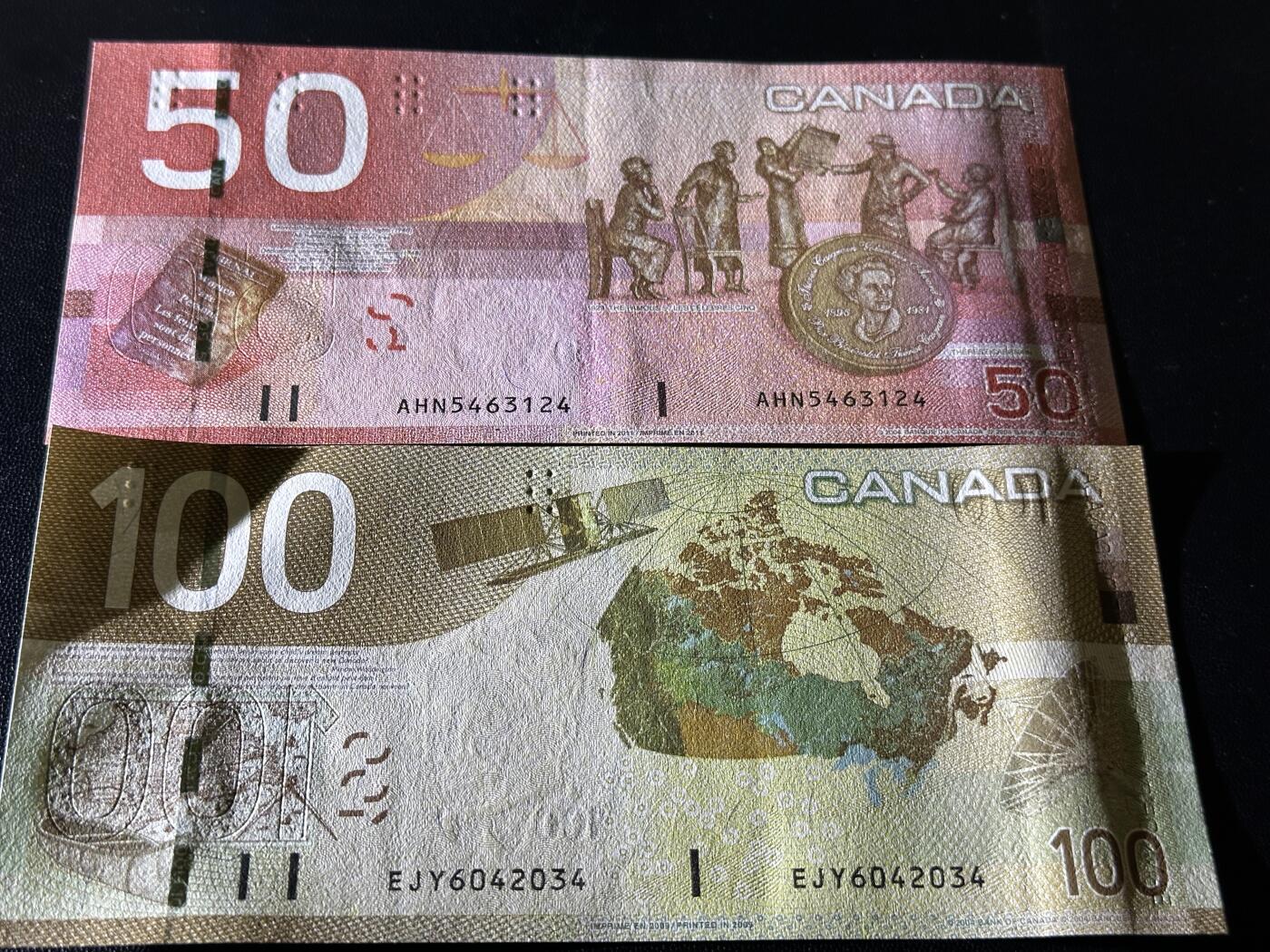 《外钞收藏家》第五百八十八期（优质场）（本平台长期征集拍品、欢迎藏友们联系合作） 加拿大之旅系列50/100元一对（50元UNC-，100元裸钞绝品）	UNC