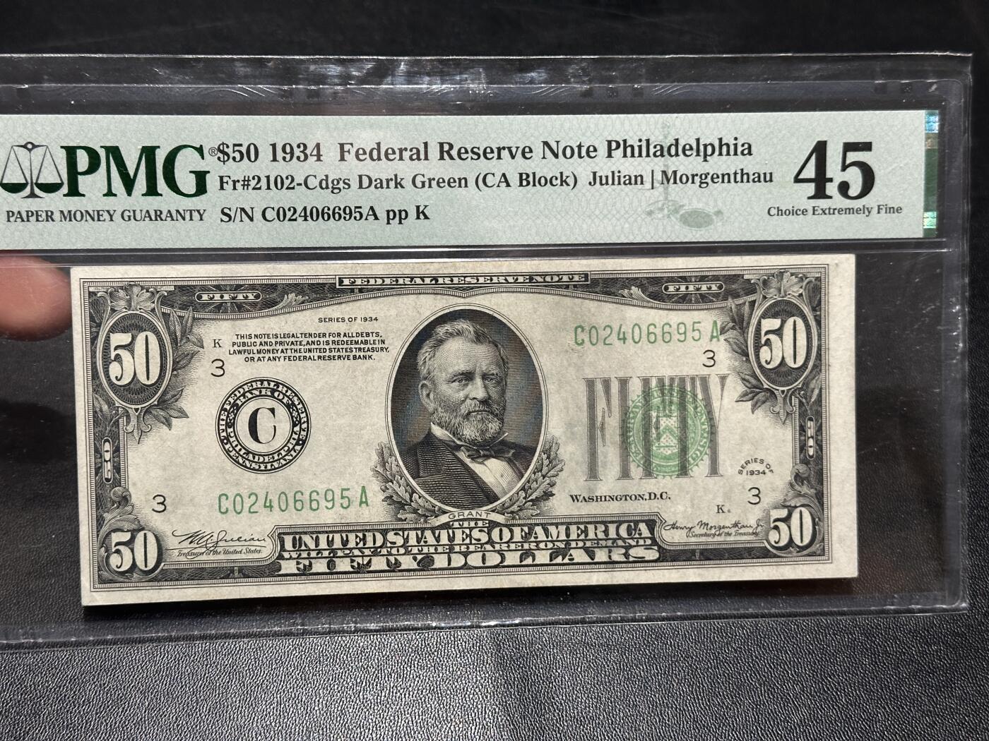 《外钞收藏家》第五百八十八期（优质场）（本平台长期征集拍品、欢迎藏友们联系合作） 1934年美国50美元 费城版 PMG45