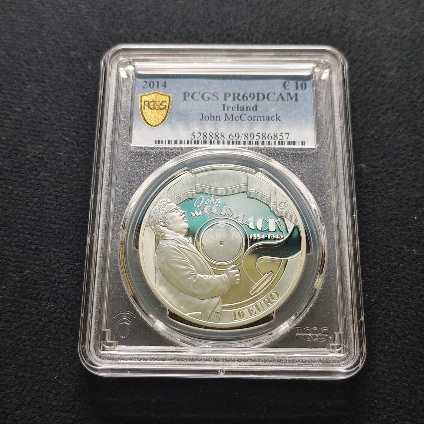 【全场包邮】纯粹捡漏拍481场（免费代拍第18场） 【少见】爱尔兰2014年10欧元男高音歌唱家约翰·麦科马克精制纪念银币-量8000-PCGS PR690 DCAM 