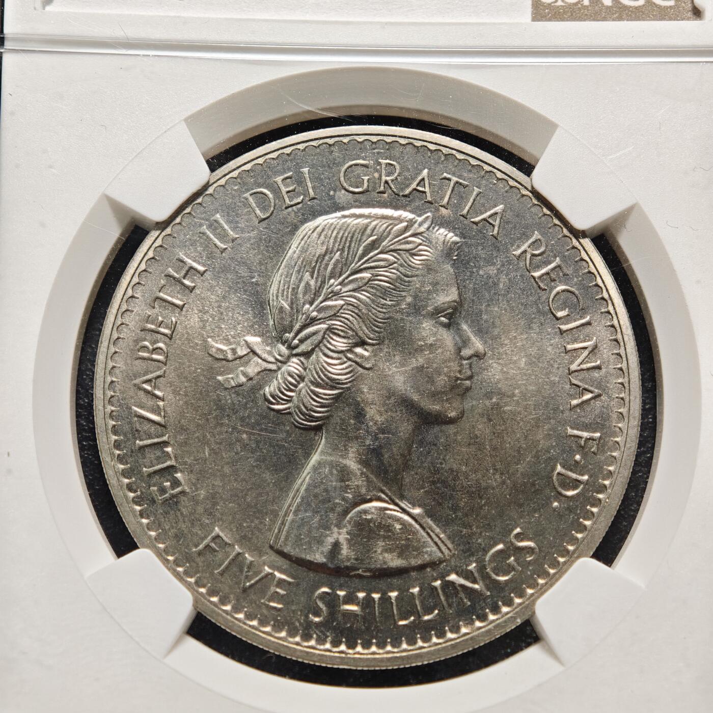 【德藏】世界币章拍卖第155期（拍品征集中~欢迎藏友联系） 1960年 英国纽约展览5先令纪念镍币 NGC MS63 转光十足