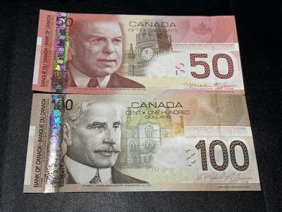 《外钞收藏家》第五百八十八期（优质场）（本平台长期征集拍品、欢迎藏友们联系合作） - 加拿大之旅系列50/100元一对（50元UNC-，100元裸钞绝品）	UNC